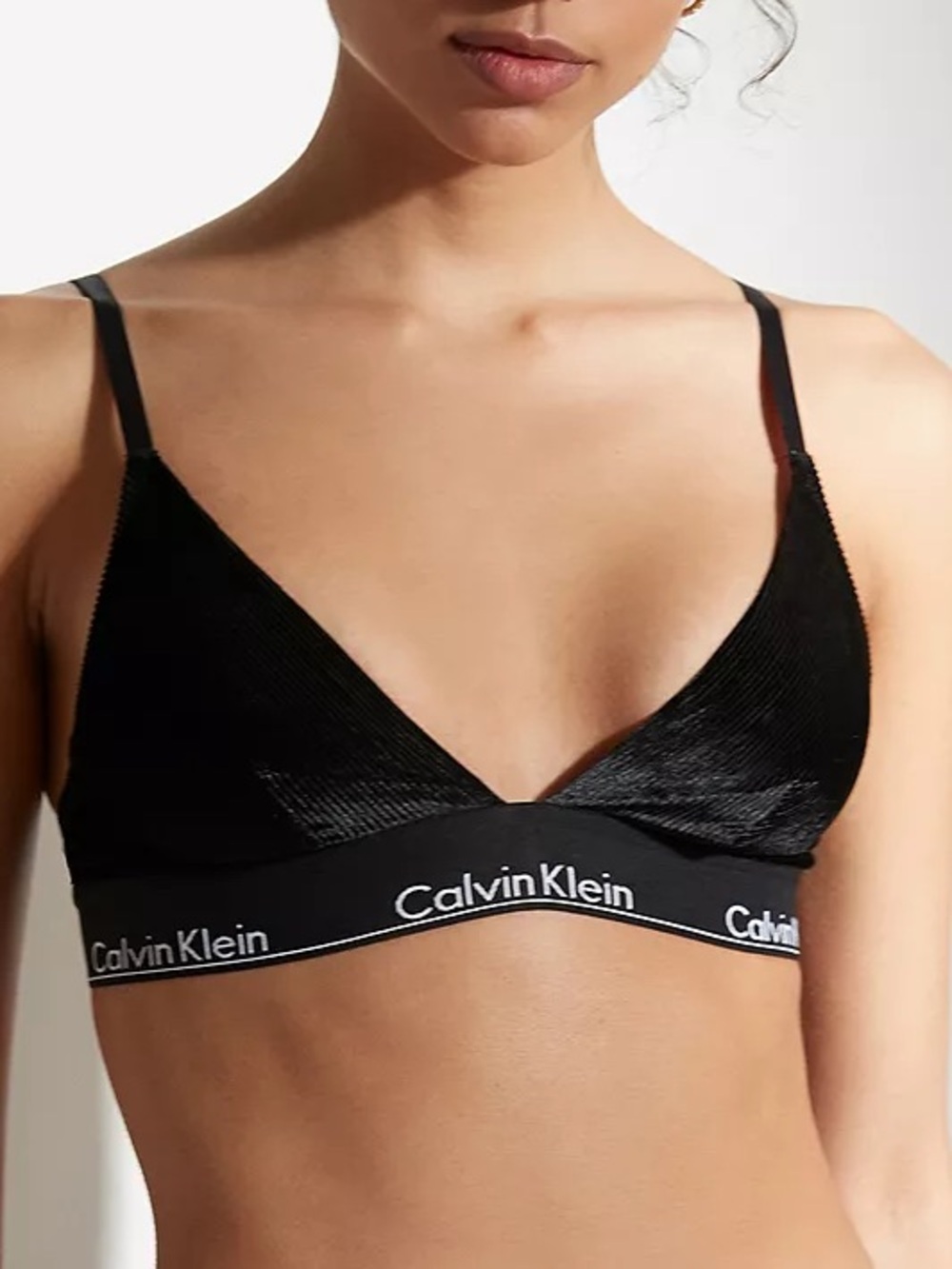 Calvin Klein Black Velvet Logo Triangle Bralette Small